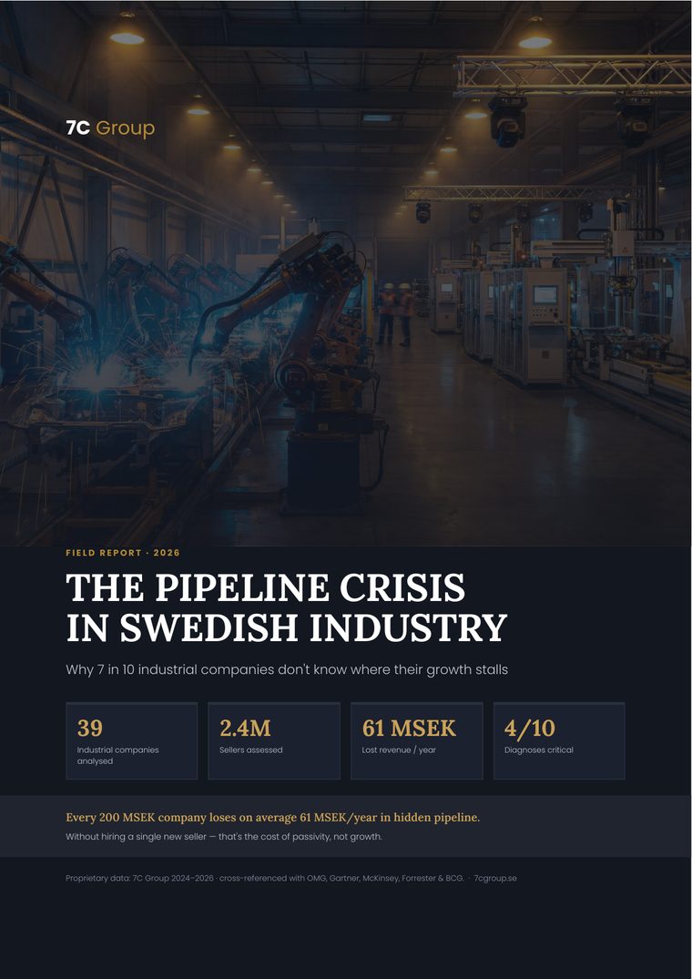 Cover: The Pipeline Crisis in Swedish Industry 2026 - field report from 7C Group
